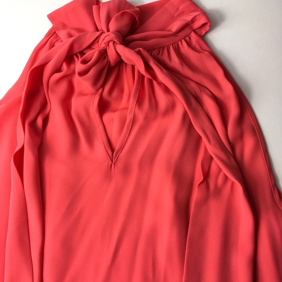 Maxstudio tie neck blouse in deep coral - Picture 11 of 14